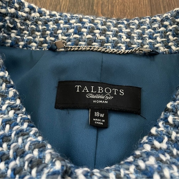 Talbots Womens Blue & White Tweed Blazer Jacket Size 18W Career Capsule Wardrobe - Picture 10 of 12